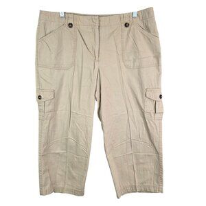Womens Chaus Beige Cargo Capri Pants 100% Cotton Hi Rise 21" Inseam Size 12
